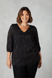 Блузка с изогнутым черным V-образным вырезом и выгоревшим цветочным узором Live Unlimited, черный