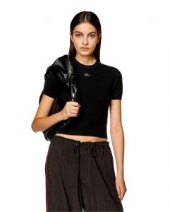 Женский топ с короткими рукавами и металлизированным логотипом Diesel, черный