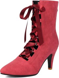 Модные женские ботильоны на массивном каблуке, с шнуровкой, заостренным носком и невысоким каблуком Taxutixieye, 25 Red