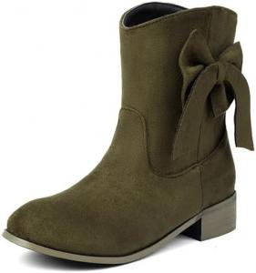 Женские милые замшевые сапоги средней длины с бантиками, массивным низким каблуком, заостренным носком и на шнуровке, ботильоны на осень и зиму Generic, Green