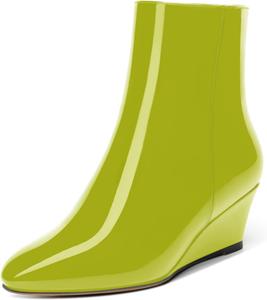 Женские повседневные ботинки MOVINSTEPS с молнией, однотонные, с закругленным носком, лакированные, на клиновидном низком каблуке, высокие до щиколотки, 5 см, Yellow Green