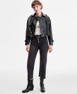 Укороченный тренч из искусственной кожи с поясом для подростков CoffeeShop, Black