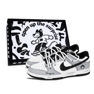 Nike Кроссовки для скейтбординга Dunk Black White, Penguin, износостойкие, унисекс, серо-белые