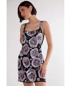 Женское мини-платье с цветочным принтом и пайетками Nasty Gal, черный