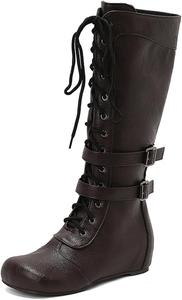 LYYSKY Женские повседневные сапоги средней длины с шнуровкой. Пожалуйста, смотрите таблицу размеров и описание товара. Размеры: US4-US17 / EU34-EU50, Brown(Pu)