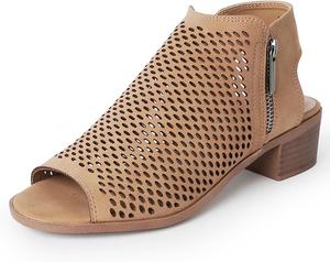 Ботильоны J. Adams Tracy для женщин - с открытым носком и низким широким каблуком, Taupe Vegan Leather