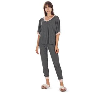 Женский комплект из футболки и брюк свободного кроя с контрастной отделкой Memoi, Gray Heather