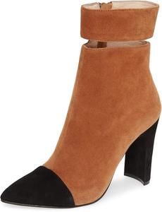 Женские модные ботильоны XYD с вырезами, заостренным носком, на щиколотку, с высокими толстым каблуком, боковой молнией, удобные праздничные туфли, Peru Brown