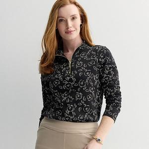 Женский пуловер с воротником-стойкой и молнией на четверть Croft & Barrow, Black Mini Floral