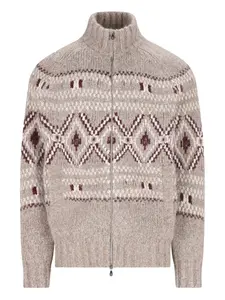 Кардиган с высоким воротом и узором Brunello Cucinelli, нейтральный