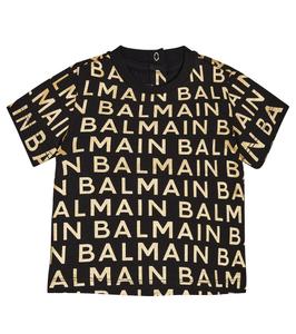 Хлопковая футболка с логотипом baby Balmain Kids, золото