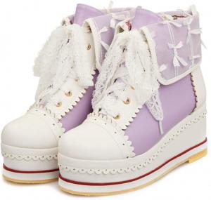 СараАйрис Милые ботинки на платформе, шнуровка для косплей-брогов, ботильоны на танкетке SaraIris, Violett