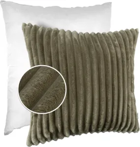 Декоративная подушка LILLI BIG CORD велюровая на молнии 60x60 см Однотонная UNI Оливково-зеленая Подушка для дивана, легкая в уходе