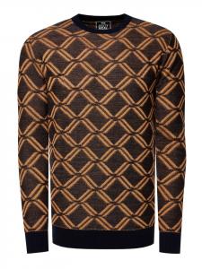 Тонкий вязаный клетчатый свитер с круглым вырезом в цвете темно-синий/верблюжий Rusty Neal