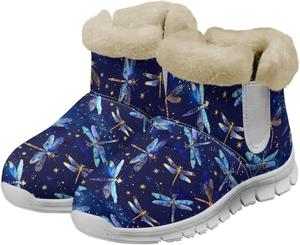 Зимние сапоги для женщин с полной фланелевой подкладкой, теплые ботильоны до щиколотки, противоскользящие, удобные, для девушек, для улицы Glomenade, Starry Dragonfly