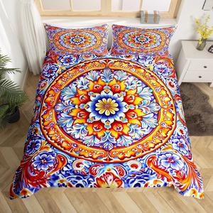 Erosebridal Комплект постельного белья Hippie Paisley Bohemian Mandala с цветочным принтом и застёжкой-молнией, Blue Orange