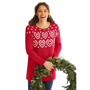 Женщина в женском свитере с мотивом больших размеров Woman Within, цвет Classic Red Fair Isle