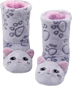 Тапочки-носки Panda Bros для женщин, уютные теплые с мягкой подкладкой, домашние ботиночки с противоскользящей подошвой, Gray Cat