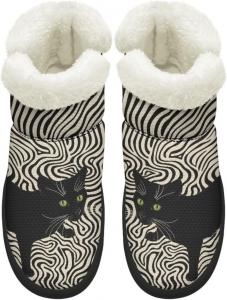 Женские зимние ботинки KEIAHUAN с утеплителем из меха, удобные уличные туфли на плоской подошве с пушистым воротником, Black Cat