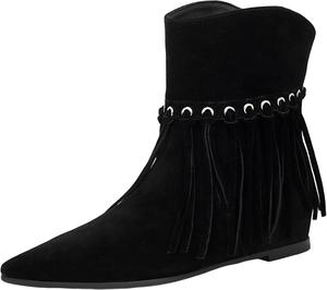 Ботильоны DINTAHA с бахромой, на низком каблуке, из искусственной замши, с заостренным носком и кисточками, Black