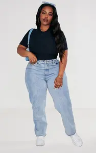 PrettyLittleThing Черный боди из мягкого материала с высоким воротом и короткими рукавами Plus