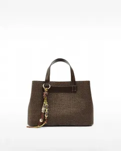 Сумка-тоут с возможностью ношения через плечо, эффект рафии, застежка-молния, гладкая фактура, съемный подвес Parfois, темно-коричневый
