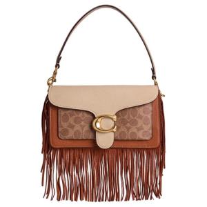 COACH Коричнево-желтая кожаная женская сумка через плечо среднего размера