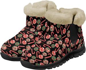 Женские зимние ботинки Jeiento с мехом, утепленные ботильоны для походов, противоскользящие, Christmas Candy