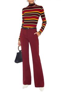 Victoria Beckham Полосатый ребристый свитер с высоким воротником из шерстяной смеси красного цвета