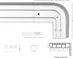 Рельсовая система GARESA "Пластиковая рейка с крышкой", 2 направляющие, желаемой длины, с 2 круглыми арками по бокам (без зазора между шторой и стеной!) 170 см, цвет nussbaum
