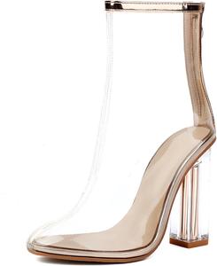 Женские прозрачные ботильоны UP2STEP с высоким каблуком, круглым носком и широким каблуком, на молнии, Clear