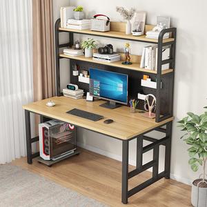 Компьютерный стол Xinmeikai с полками, 140x60x170 см, черная рама + светлый орех [сетчатая задняя панель]