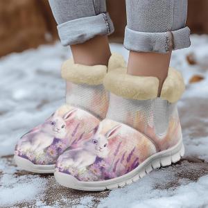 Женские теплые зимние ботинки с меховой подкладкой, снежные ботинки, слипоны до щиколотки, для прогулок на улице, противоскользящие, легкие, размер США 6-12 Fuxowvby, Bunny Lavender