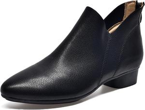 Женские массивные ботильоны на низком каблуке с классическим дизайном, задней молнией, V-образным вырезом и заостренным носком, короткие ботинки в стиле вестерн Челси на осень и зиму NXNBHSL, Black