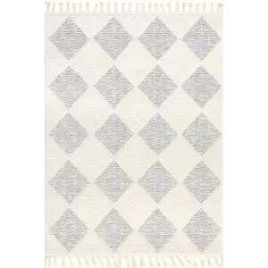 Ковер с вышивкой и кисточками Marissa High/Low Diamond nuLOOM, 239x305 см, белый