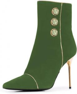 Женские сексуальные ботильоны YDN, зауженный носок, закрытые, с молнией, каменной пряжкой, металлический шпилька, высокие каблуки, обувь для шопинга, вечеринок и повседневной носки, размеры 4-16 US, Green