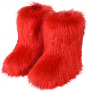 Женские зимние сапоги средней длины ZQW с пушистой меховой отделкой, доступные для широкой стопы, в нескольких ярких однотонных цветах, удобные с толстой подошвой, Red