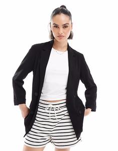 Пиджак Stradivarius из льна черного цвета