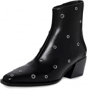 Женские модные ботильоны Miss Left с заклепками, металлическими люверсами, квадратным носком, боковой молнией, низким каблуком, для вечеринок и мероприятий, короткие ботинки, размер 4-16 US, Black