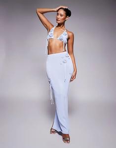 Длинная юбка-комбинезон Wanderdoll Delilah с отделкой в виде корсажа нежно-голубого цвета