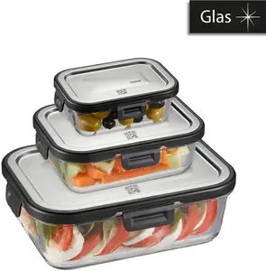 Контейнер для хранения продуктов GEFU "MILO", (набор, 6 шт., 3 банки для хранения продуктов, 3 крышки), прямоугольный, компактный, герметичный 21х7х16 см, цвет Transparent