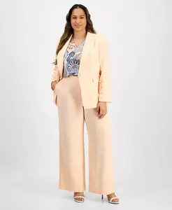 Блейзер из крепа на одной пуговице больших размеров, блузка с узором пейсли и брюки свободного кроя Tahari ASL, розовый