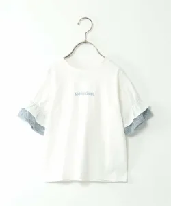 Футболка из хлопка с кружевом, производство США, многоярусная (120–160 см) Ikka, цвет Off White