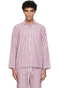 Tekla Пижамная рубашка с длинными рукавами из розово-белого поплина