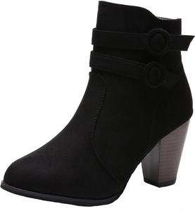 Женские замшевые ботильоны ZDLJYL с высокой платформой, винтажные, с двумя пряжками, боковой молнией, заостренным носком и массивным каблуком, Black