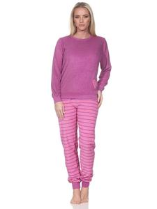 NORMANN Пижама из махровой ткани с длинными рукавами, манжетами и узором в виде сердечек, розового цвета