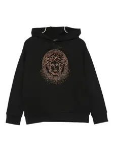 Толстовка с капюшоном, украшенная кристаллами Медузы Versace Kids, черный