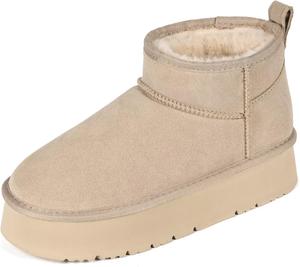 Женские ботинки на платформе OOW с низким голенищем из натуральной замши, зимние короткие снежные ботинки с уютной стелькой из памяти формы, Sand