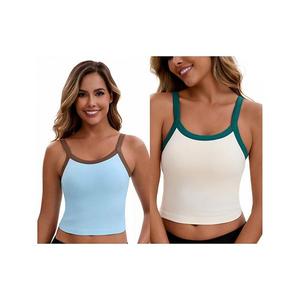 2 комплекта женских топов на тонких бретелях без рукавов, укороченных, контрастного цвета Inspire Chic, Green Sky Blue