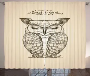 Штора ABAKUHAUS в деревенском стиле с изображением спящей совы, универсальная ленточная штора для гостиной с петлями и крючками, 280 x 245 см, цвет темно-коричневый, шампань Abakuhaus